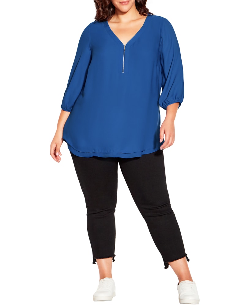 Plus Size Royal Blue Tiered Zip Front Tunic Royal Blue